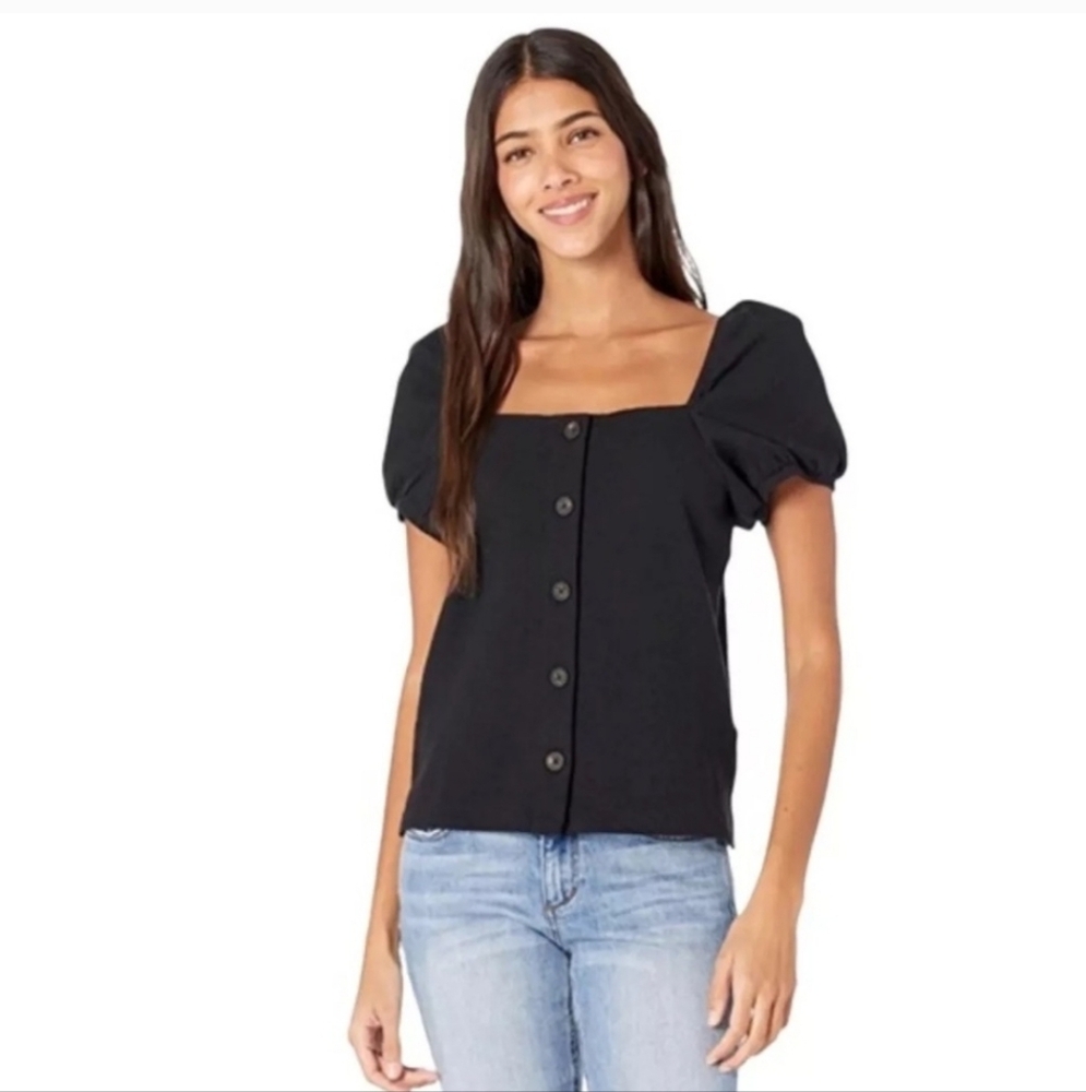 Madewell Black Puff Sleeve Button-Up Top